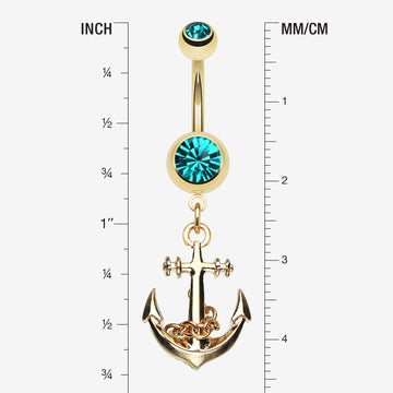 Detail View 1 of Golden Classic Anchor Belly Ring-Teal